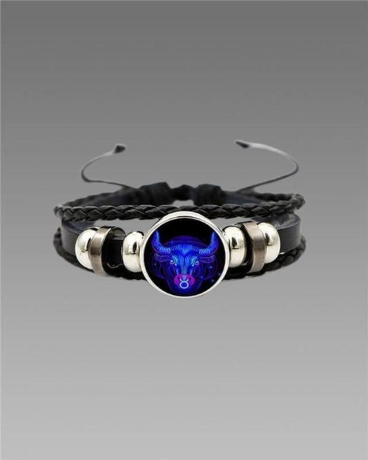 Zodiac Black Leather Bracelet Adjustable