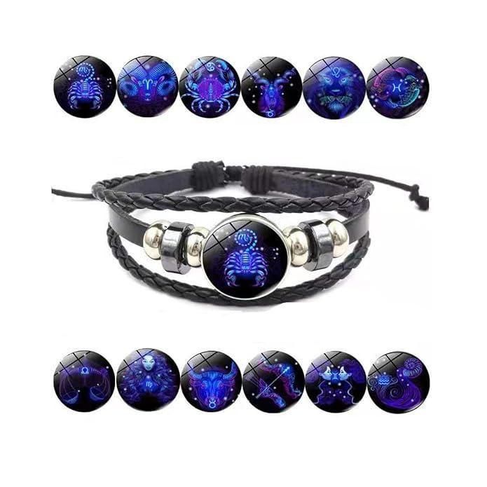 Zodiac Black Leather Bracelet Adjustable