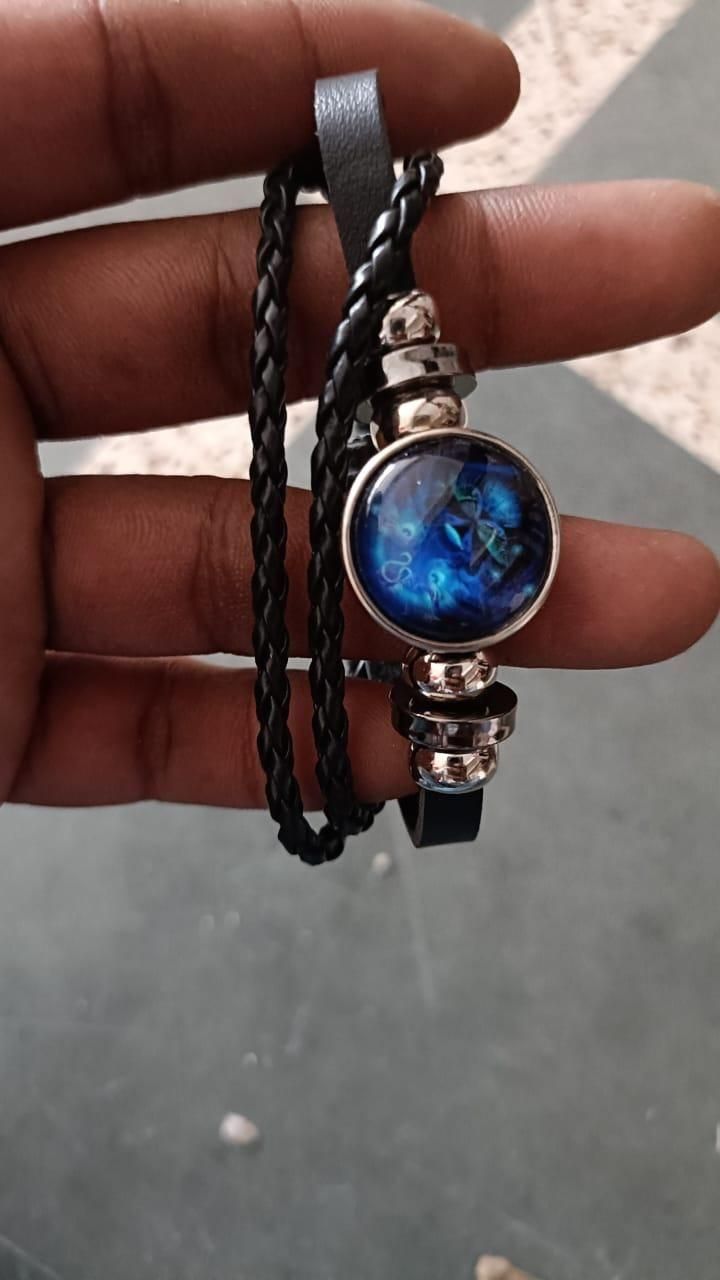 Zodiac Black Leather Bracelet Adjustable