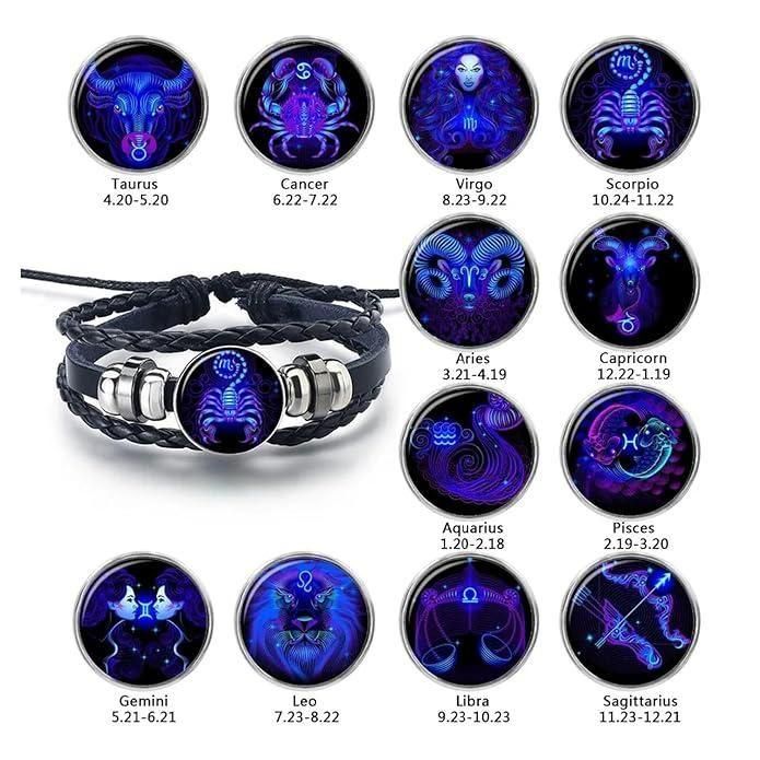 Zodiac Black Leather Bracelet Adjustable