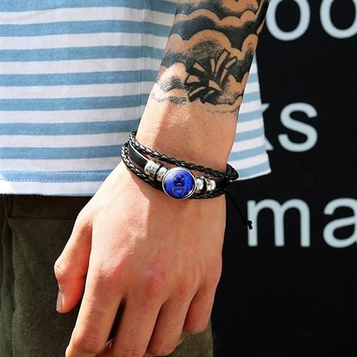 Zodiac Black Leather Bracelet Adjustable