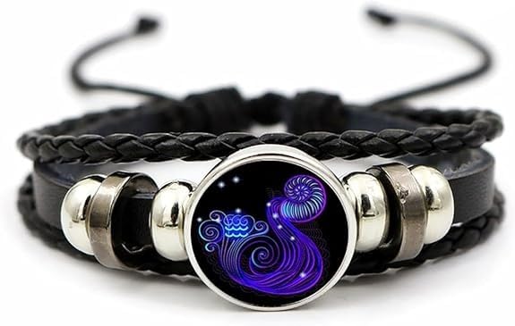 Zodiac Black Leather Bracelet Adjustable