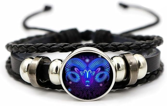 Zodiac Black Leather Bracelet Adjustable