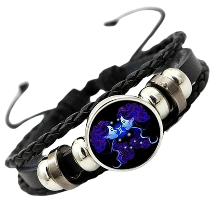Zodiac Black Leather Bracelet Adjustable