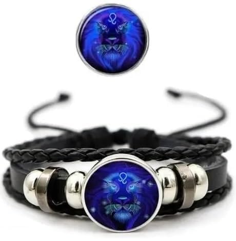 Zodiac Black Leather Bracelet Adjustable