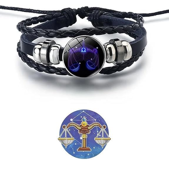 Zodiac Black Leather Bracelet Adjustable