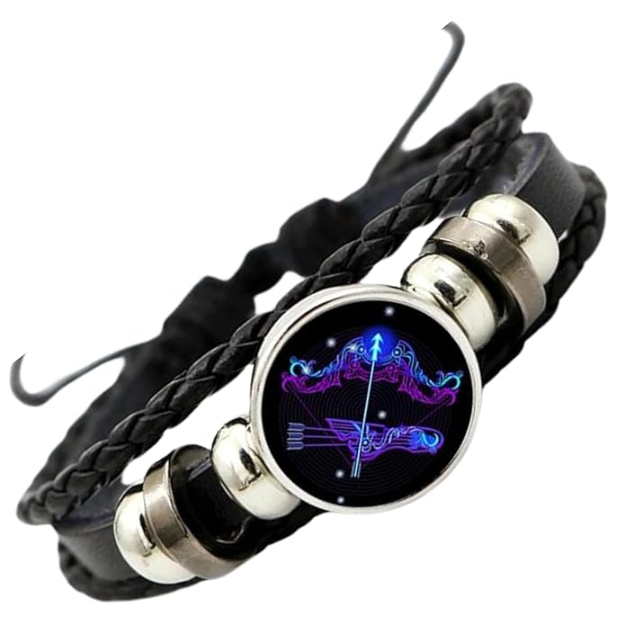 Zodiac Black Leather Bracelet Adjustable