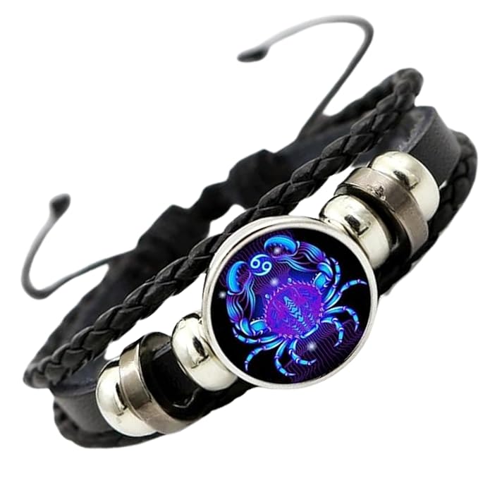 Zodiac Black Leather Bracelet Adjustable