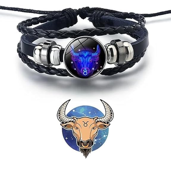 Zodiac Black Leather Bracelet Adjustable