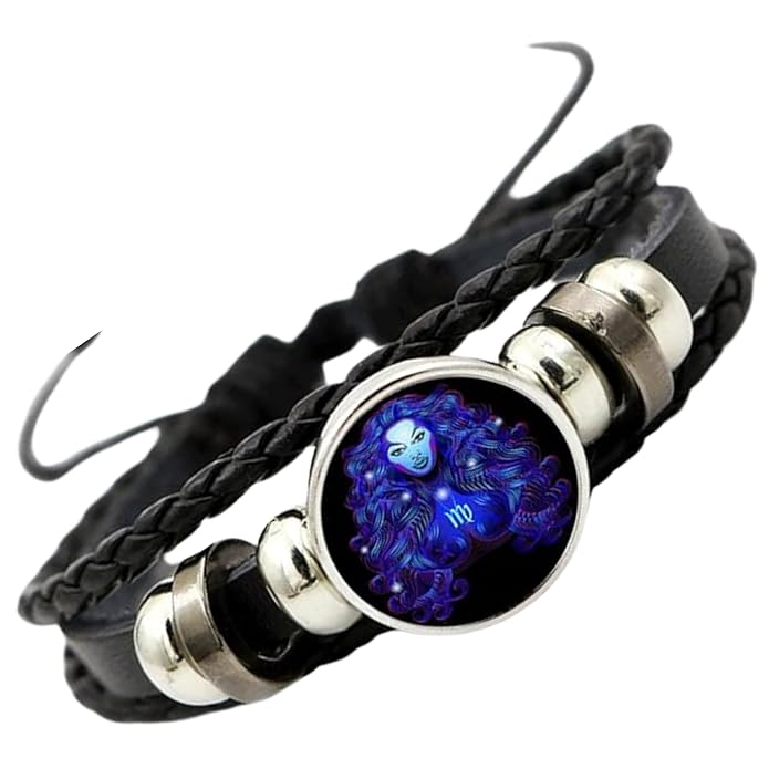 Zodiac Black Leather Bracelet Adjustable