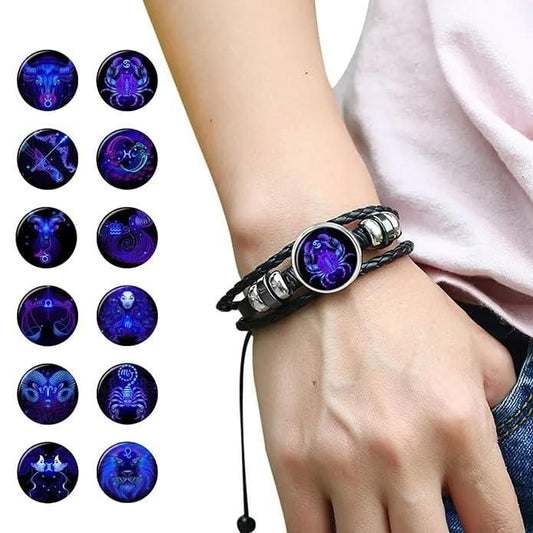 Zodiac Black Leather Bracelet Adjustable