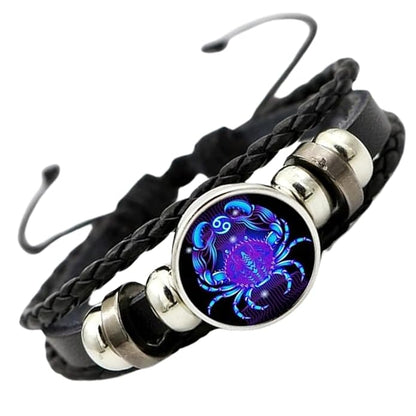 Zodiac Black Leather Bracelet Adjustable